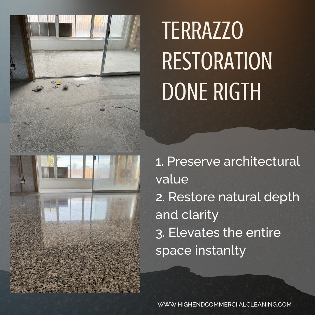 before and after terrazzo floor restoration in Tampa FL